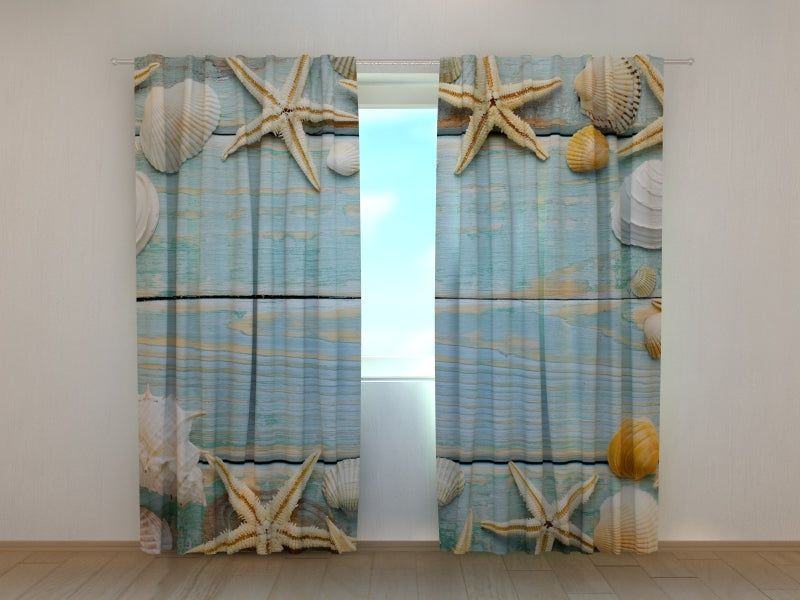 Photo Curtain Seashells on Vintage Wood