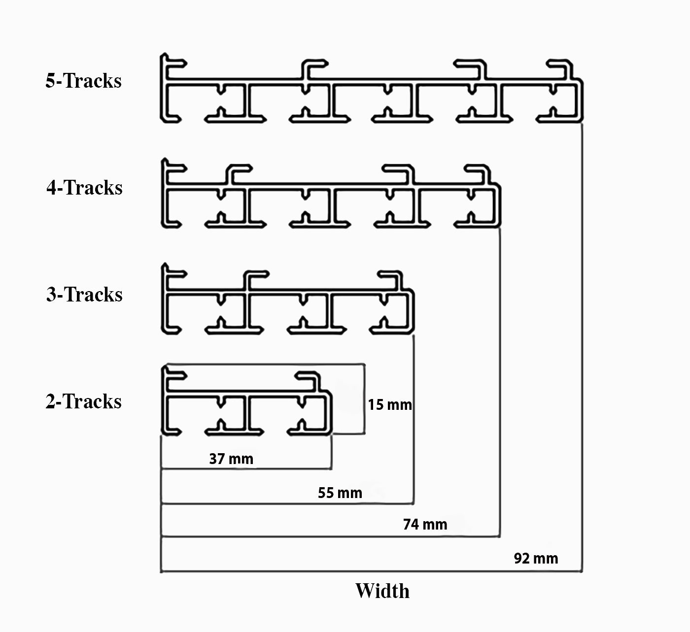 3-Tracks Panel Curtain Rail, ceiling or wall mount