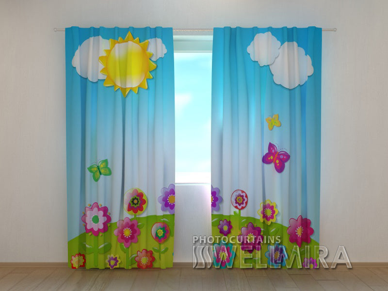 3D Curtain Sunny day and Flowers - Wellmira