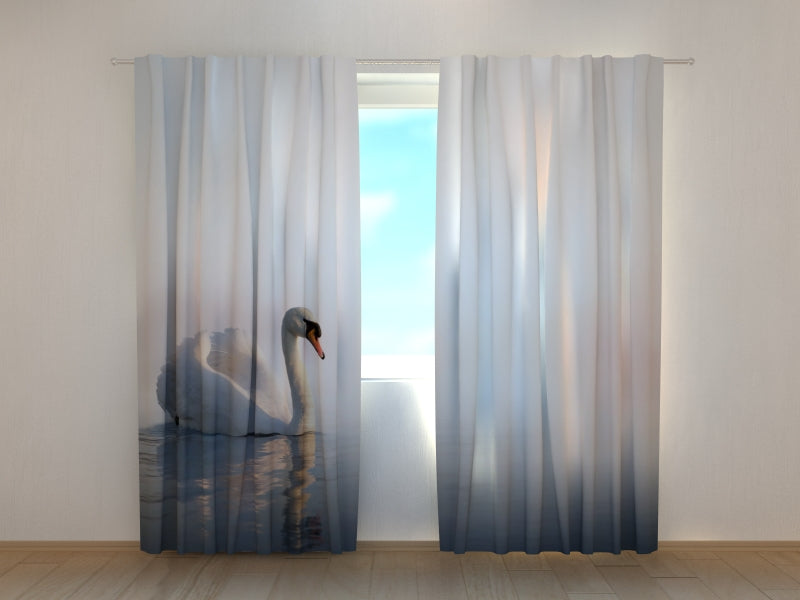 Photo Curtain Swan Floating at Sunrise
