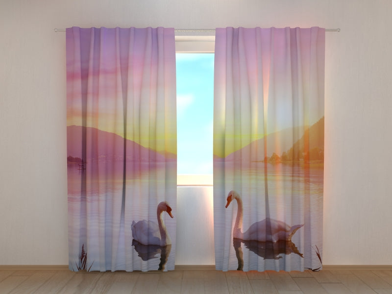 Photo Curtain Swans on the Lake at Sunrise