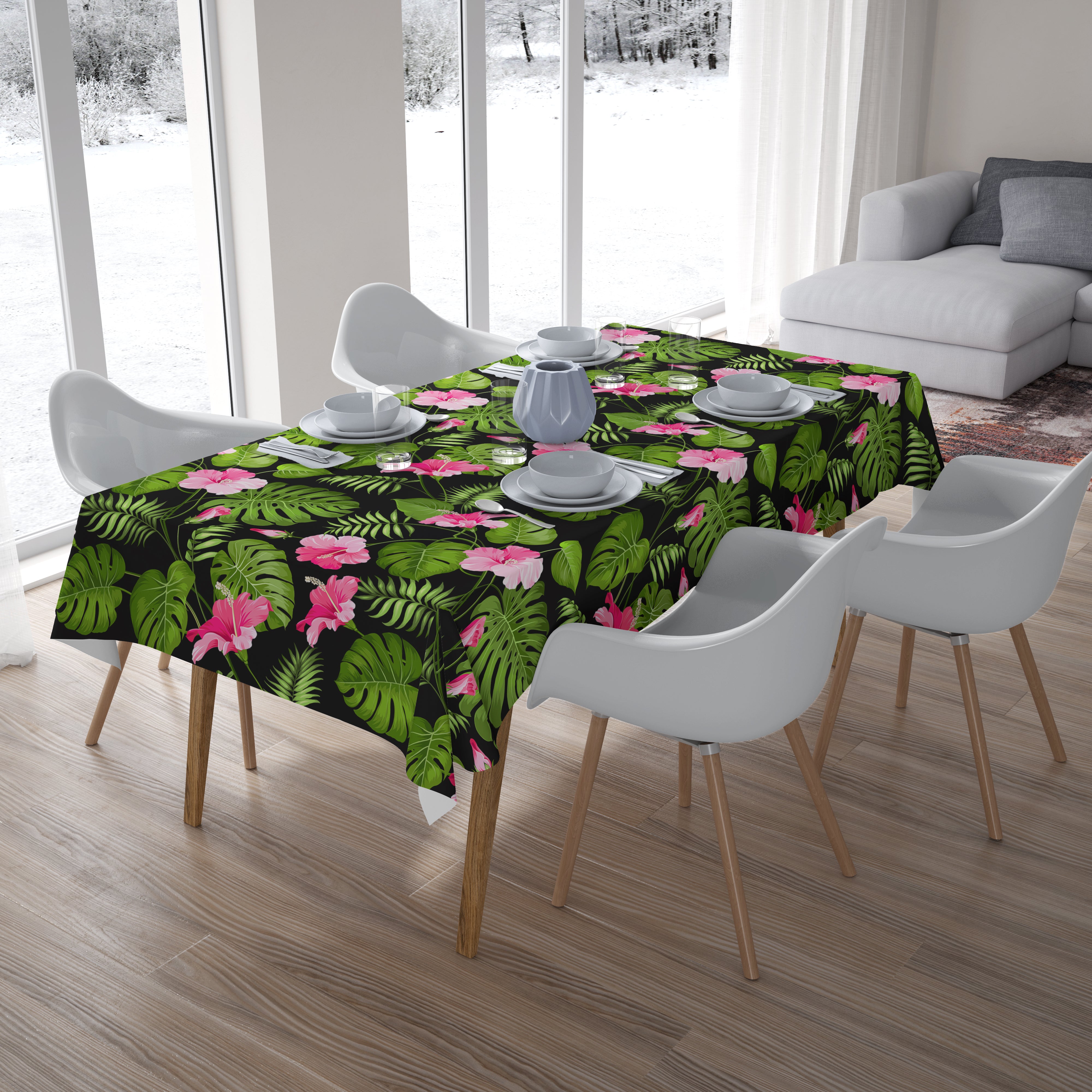 Tablecloth Tropical Flowers on the Black