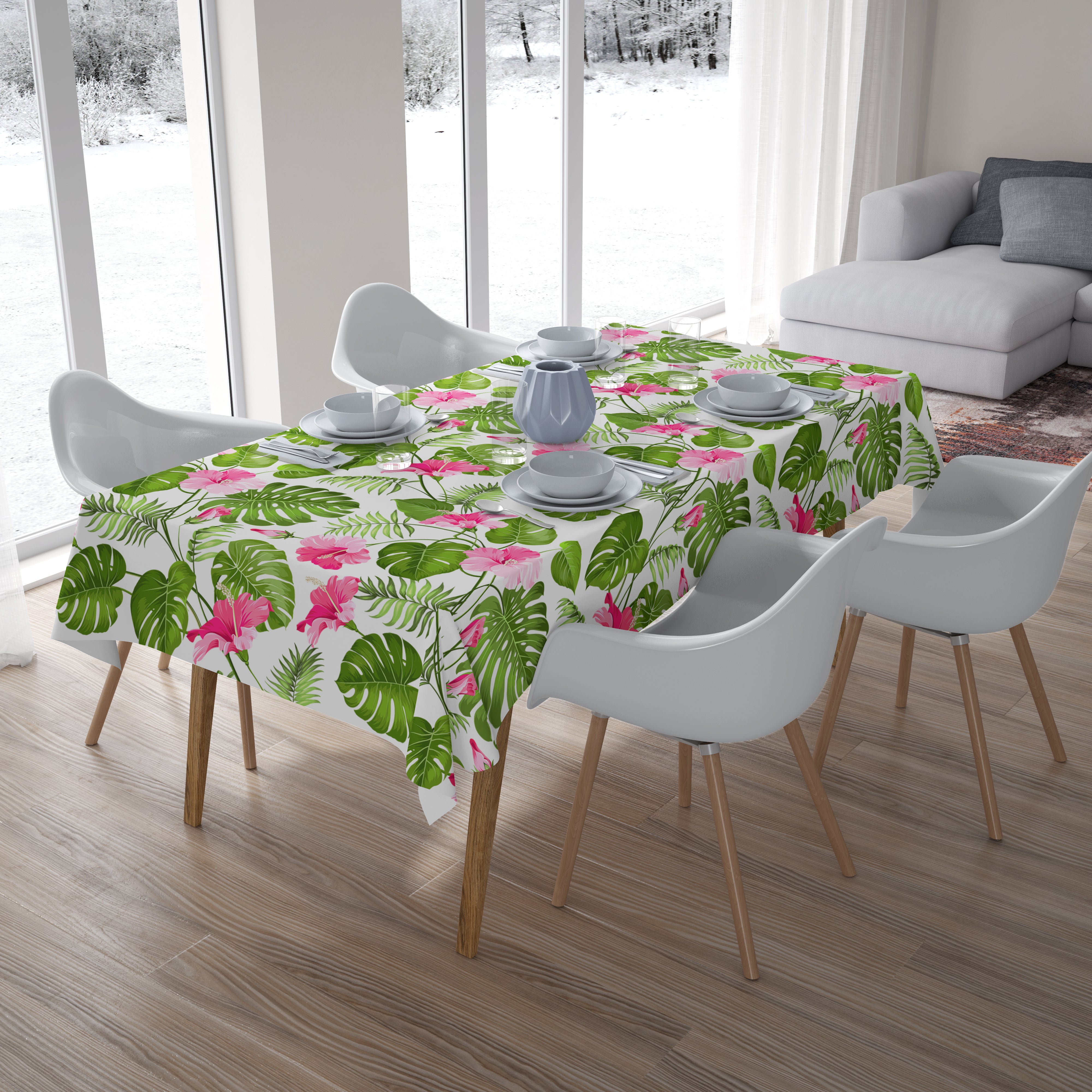 Tablecloth Tropical Flowers on the White - Wellmira