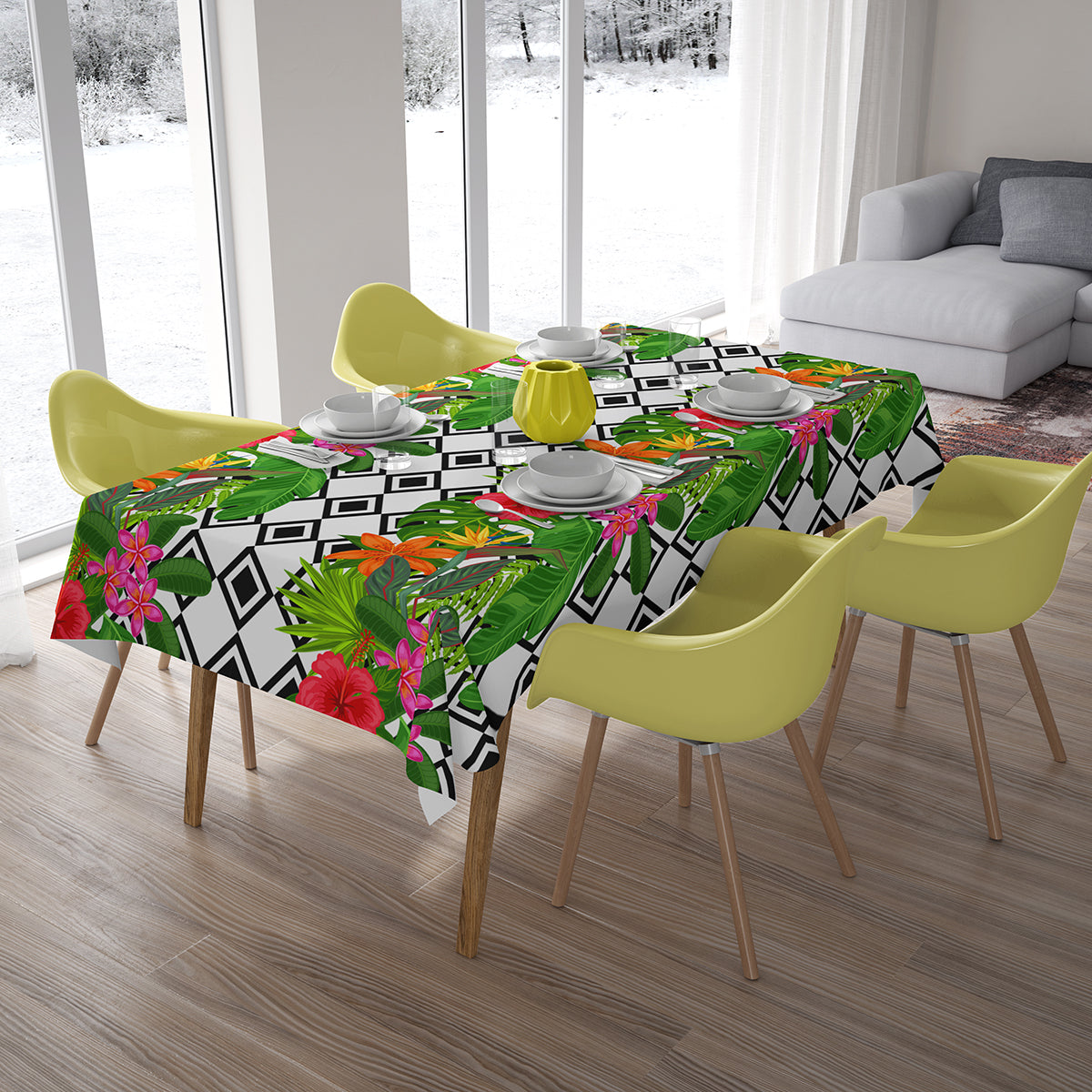 Tablecloth Tropical Plants and Rhombus - Wellmira