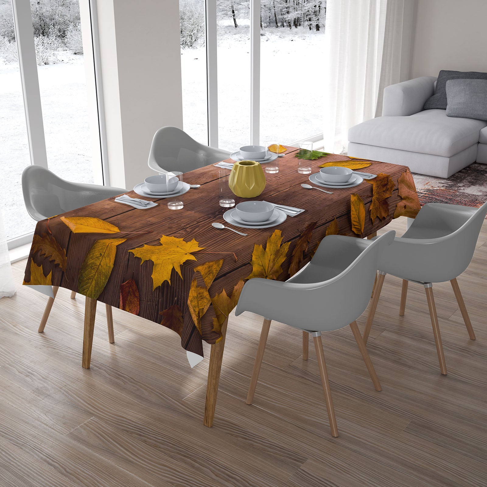 Tablecloth Autumn Leaves on Boards