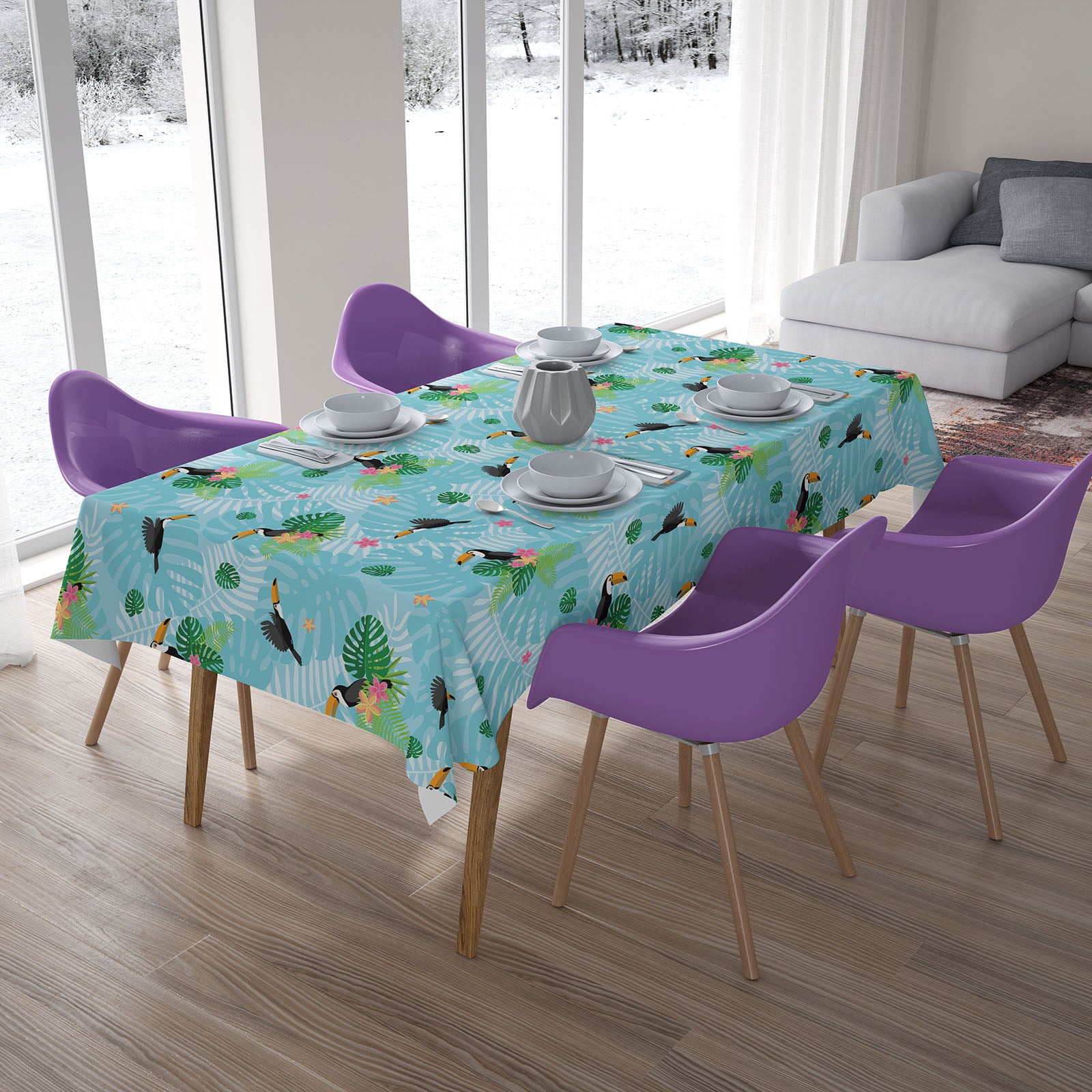 Nappe Toucan avec Feuilles Tropicales