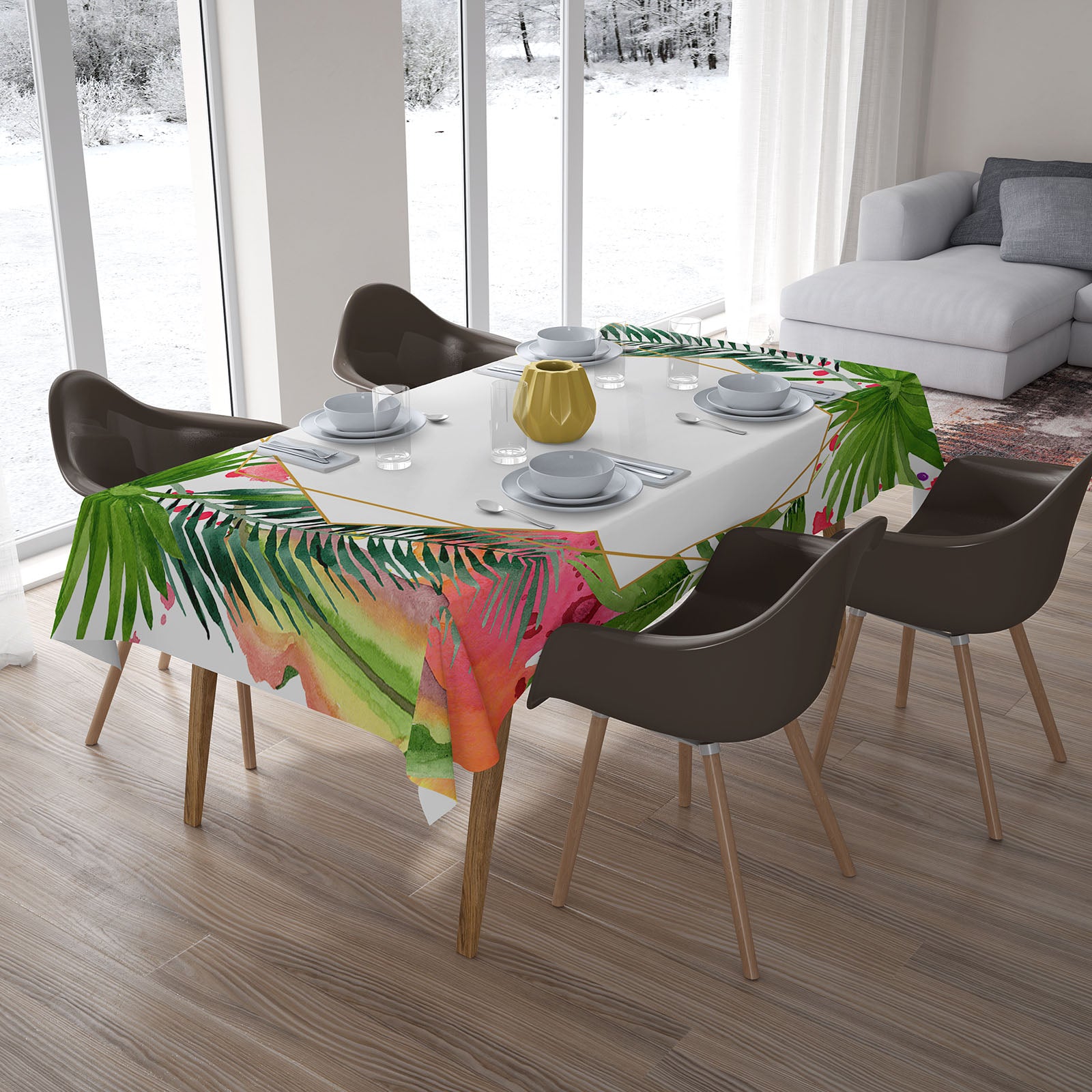 Nappe Aquarelle Feuilles Tropicales