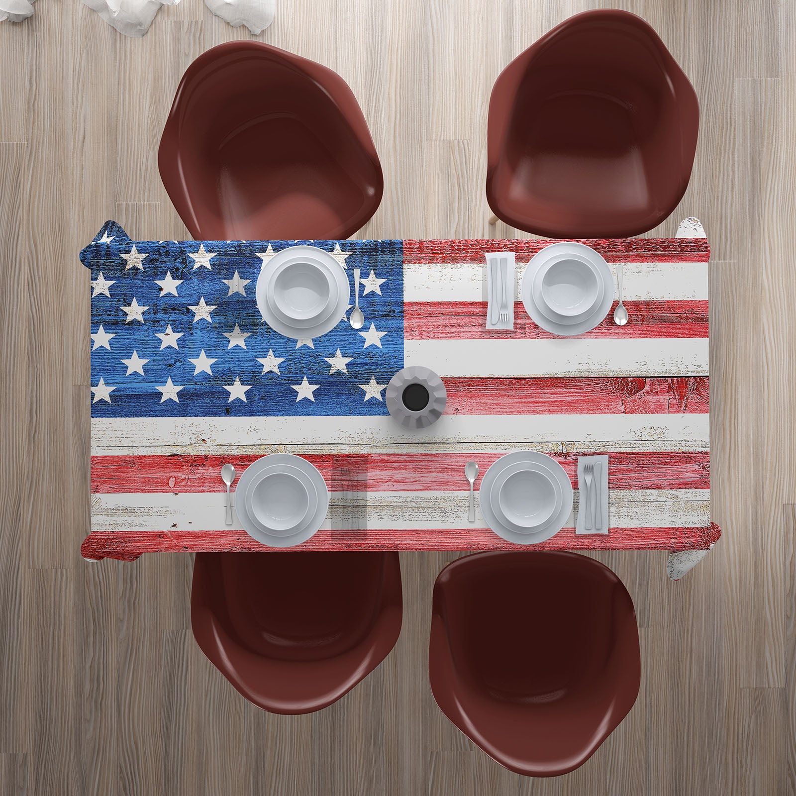Tablecloth USA Flag on Wooden Planks