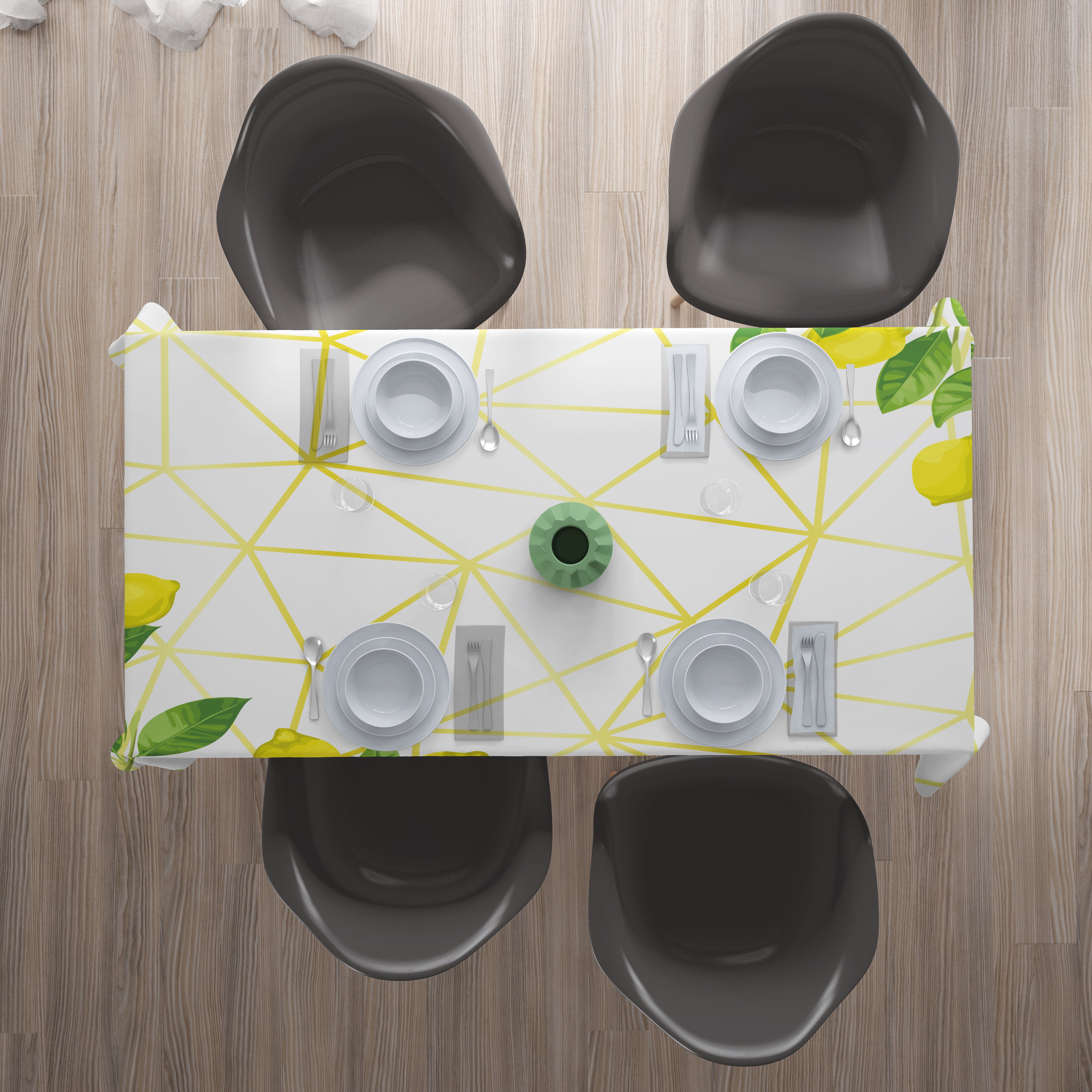 Nappe Aquarelle Citrons sur Motif Doré