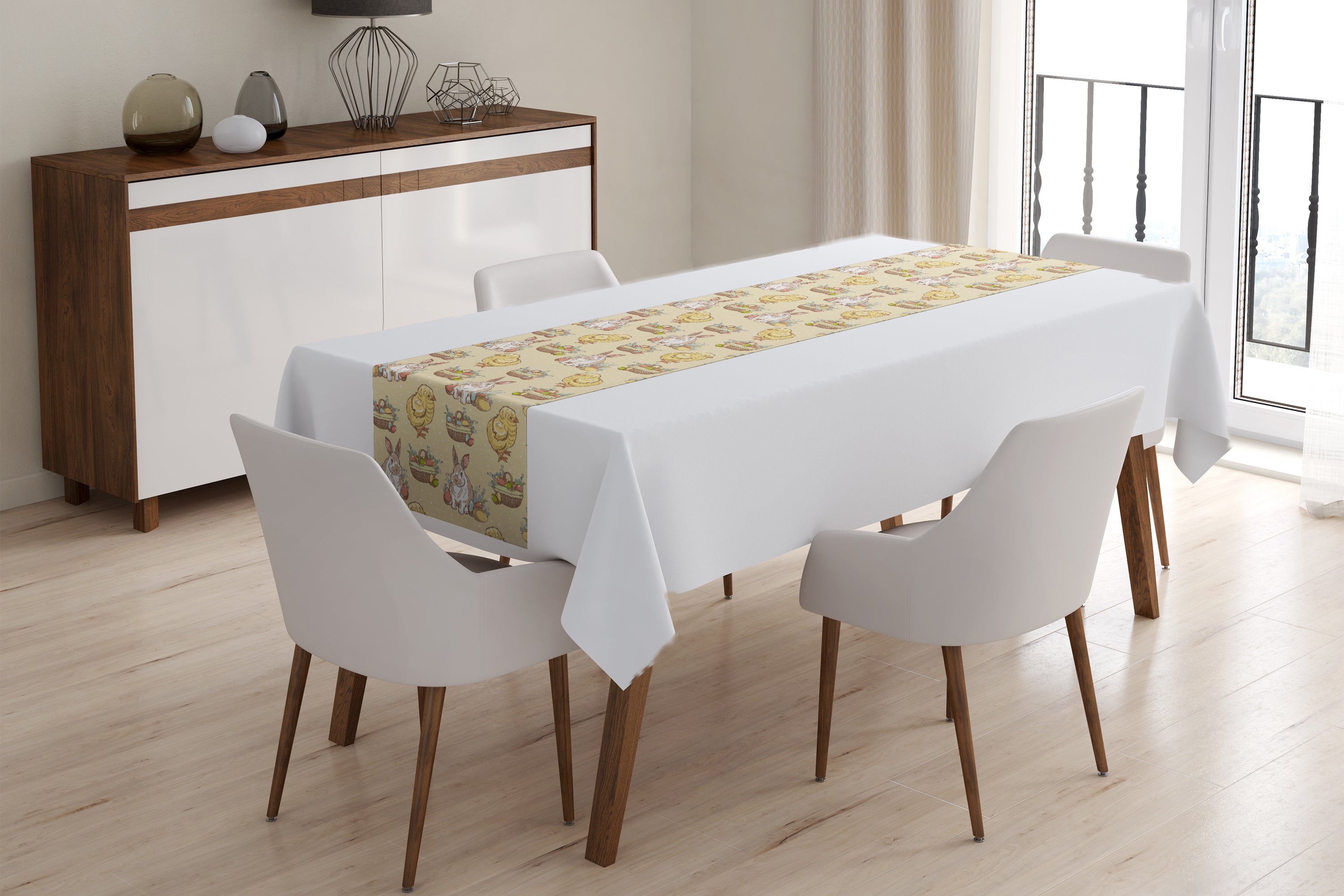 Table Runner Easter Chickens and Rabbits - Wellmira