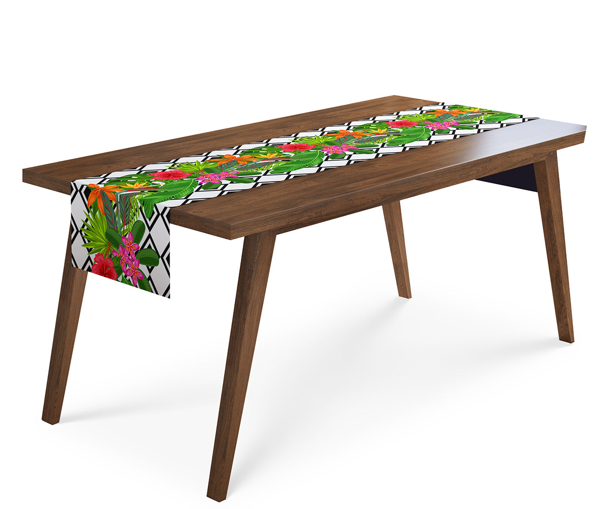 Table Runner Tropical Plants and Rhombus - Wellmira