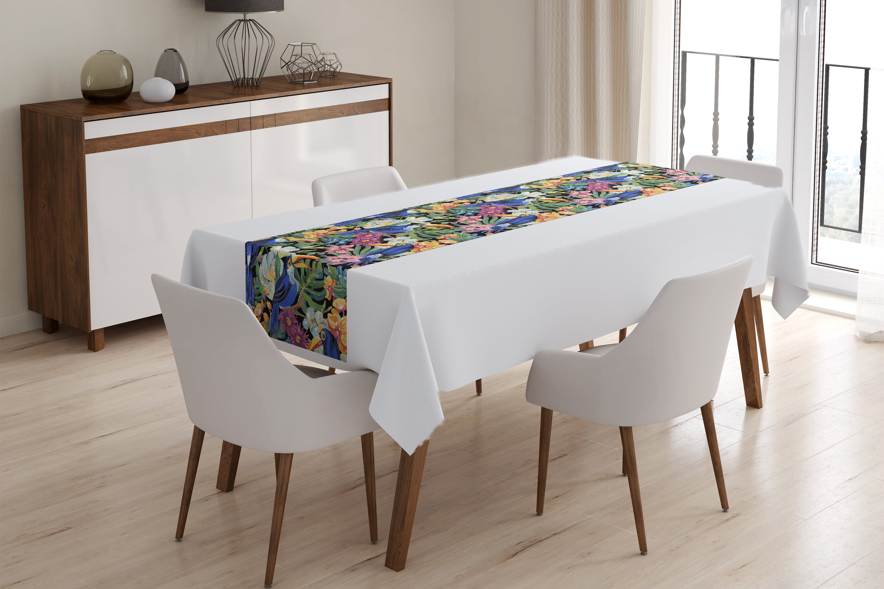 Table Runner Awesome Watercolor Parrots - Wellmira