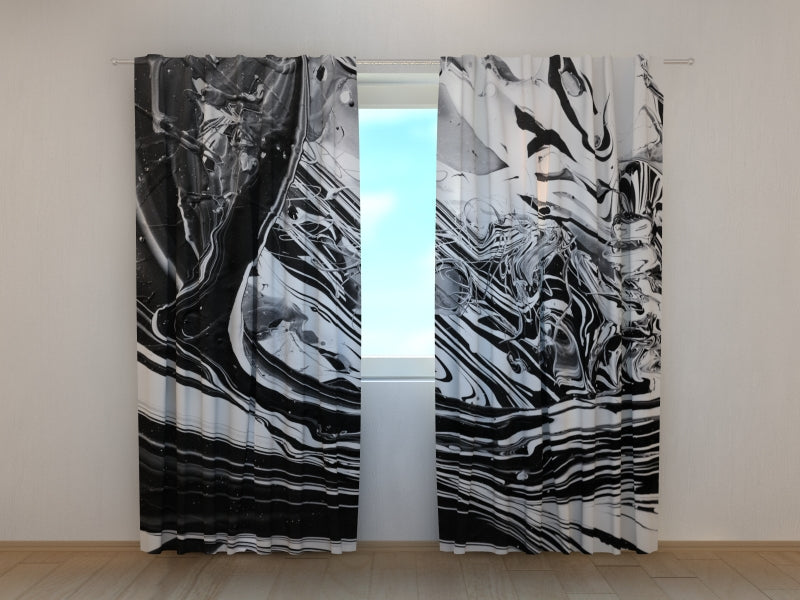 Photo Curtain Textured Black and White Abstraction