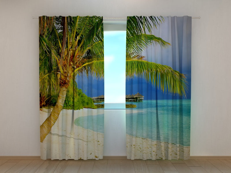 Photo Curtain Tropical Beach with Palms
