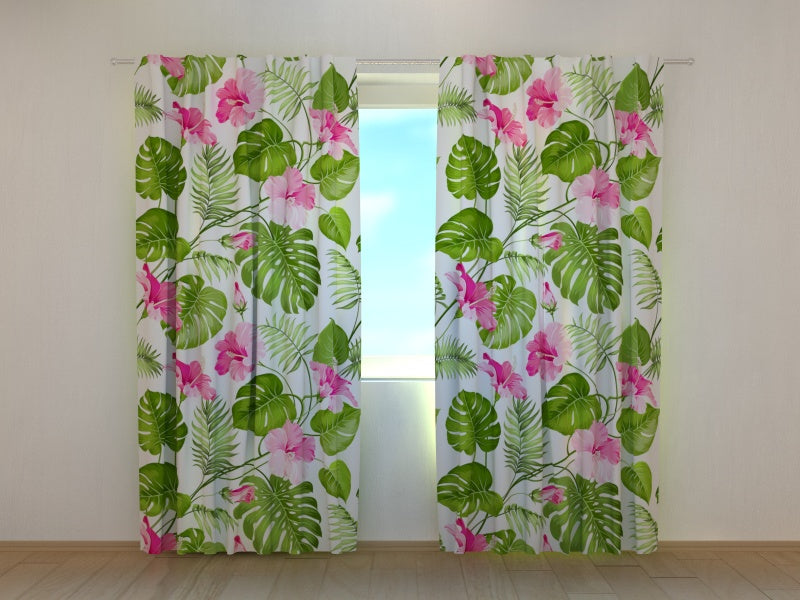 Photocurtain Tropical Flowers on the White - Wellmira