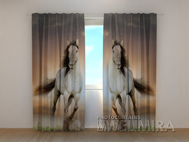 3D Curtain Two Horses - Wellmira