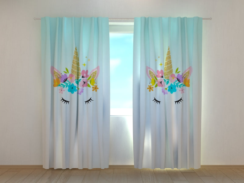 Photo Curtain Unicorn with Flowers