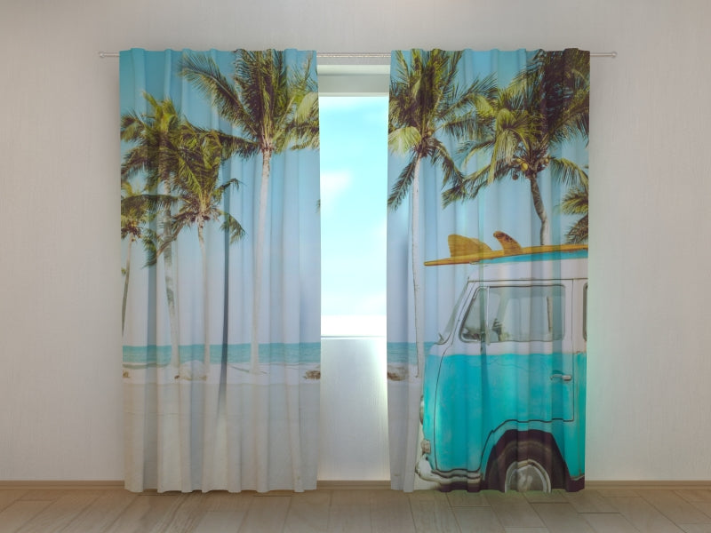 Photo Curtain Vintage Car on the Tropical Beach