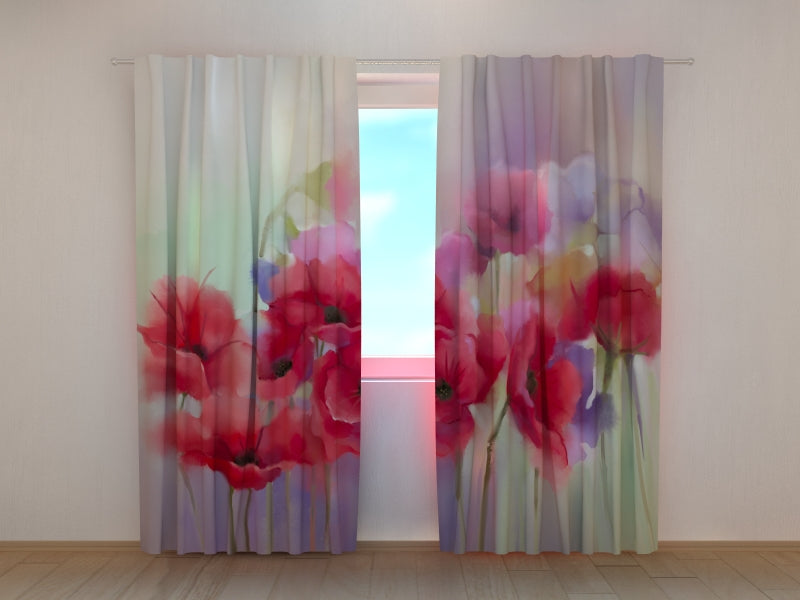Photo Curtain Watercolor Red Poppy