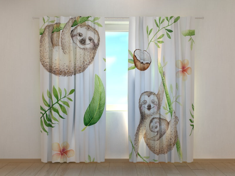 Photo Curtain Watercolor Cute Sloths