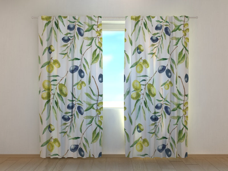 Photo Curtain Watercolor Olive Branches
