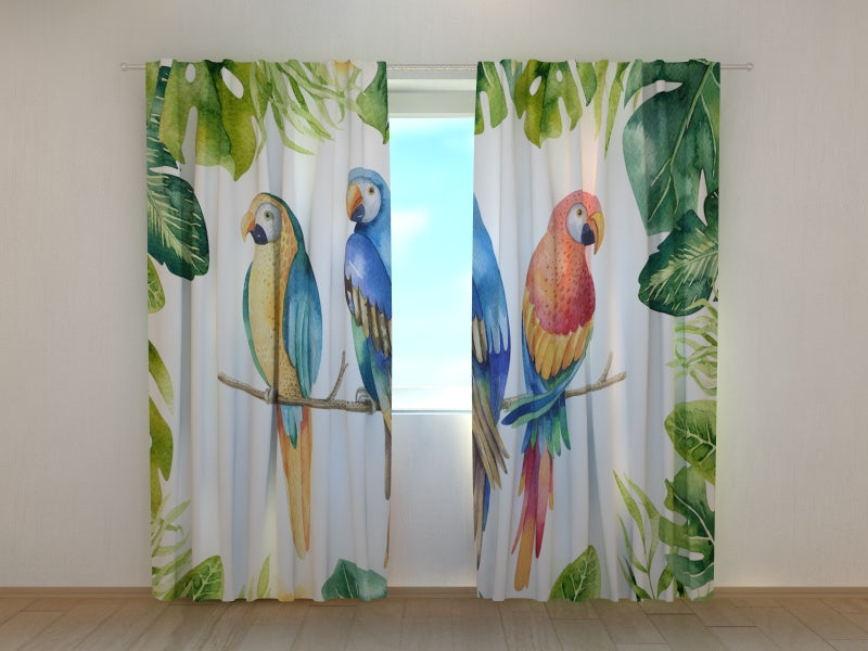 Photo Curtain Watercolor Plants and Parrots
