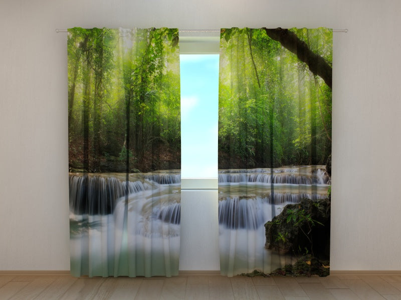Photo Curtain Waterfall in spring Forest