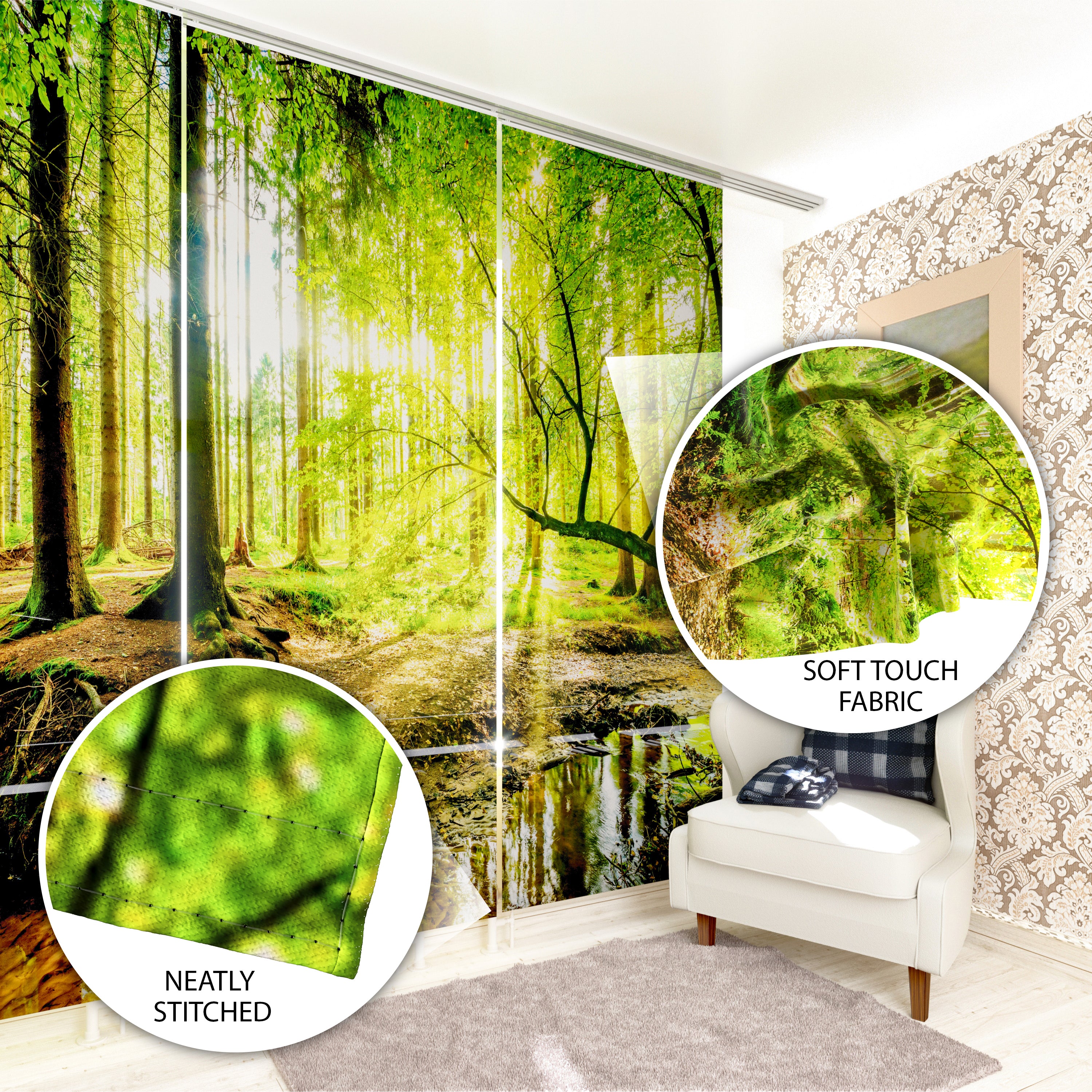 Set of 8 Panel Curtains Big Waterfall in the Forest