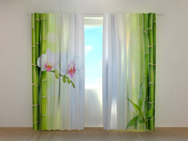 Photo Curtain White Orchid with Fresh Bamboo