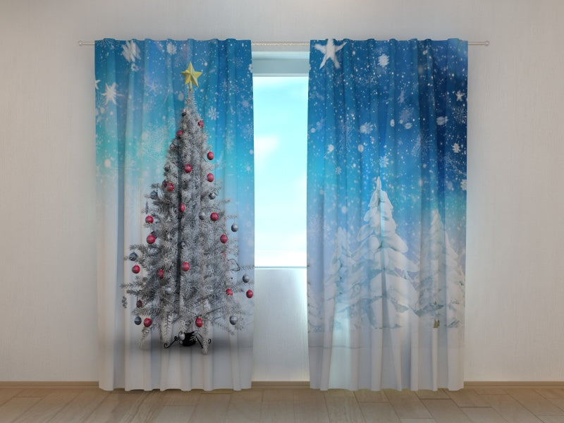 Photo Curtain White Christmas Trees