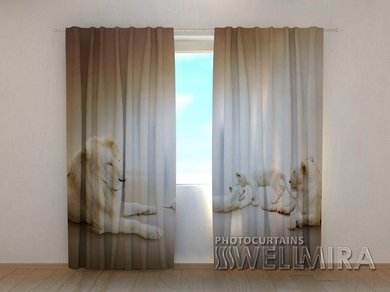 3D Curtain White Lions - Wellmira
