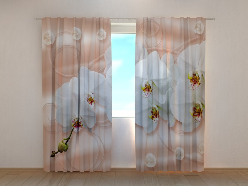 Photo Curtain White Orchids on Silk